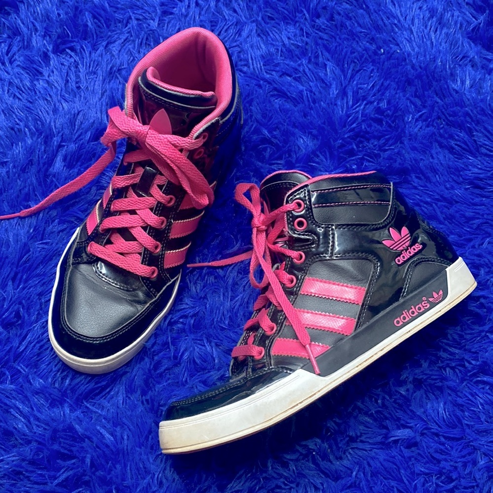 Adidas Black & Pink Lace Up High Top Sneakers Size 7